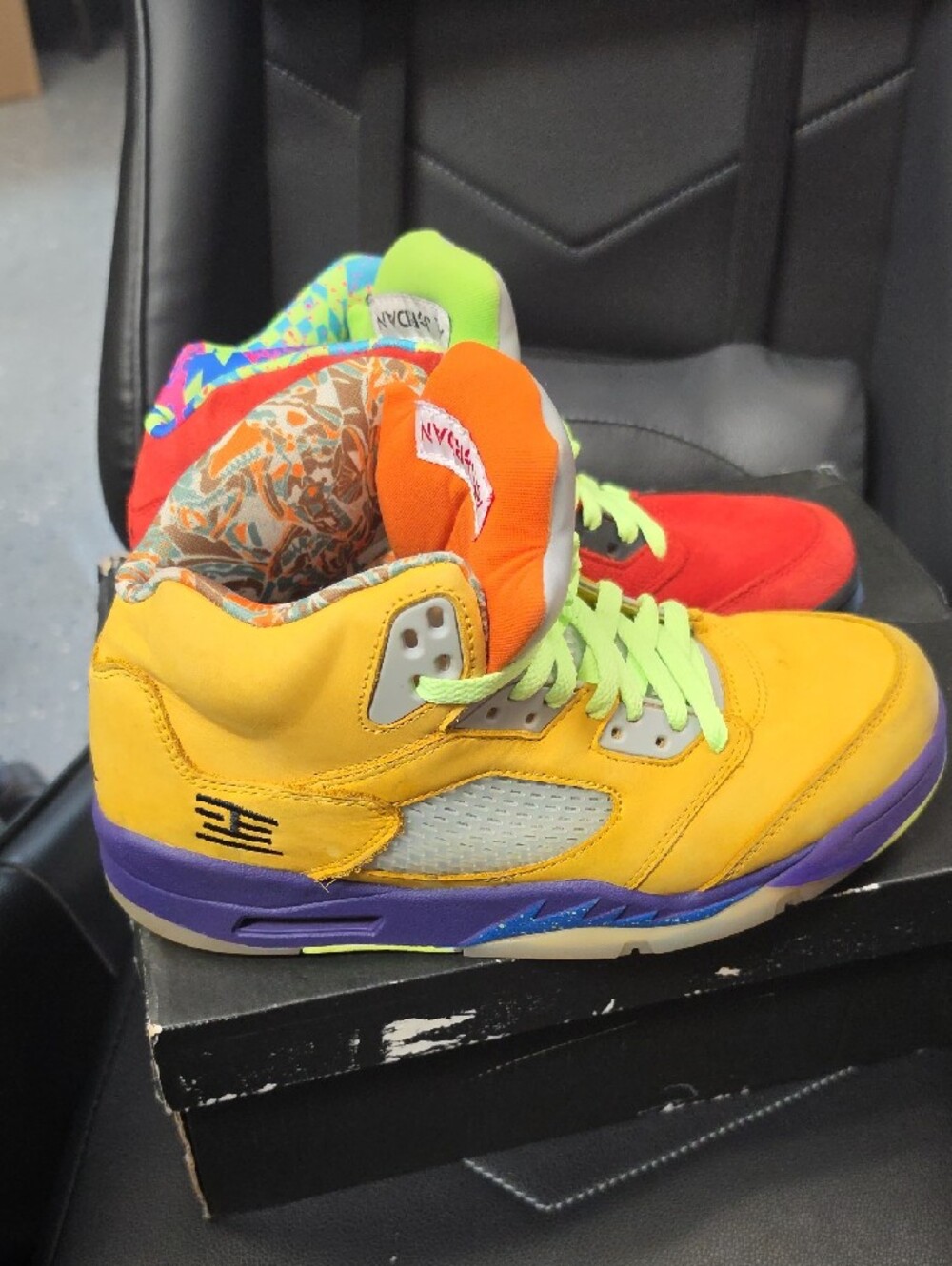 Jordan High-Top Basketball Sneakers - Neon Yellow & Red - Picture 2 of 5